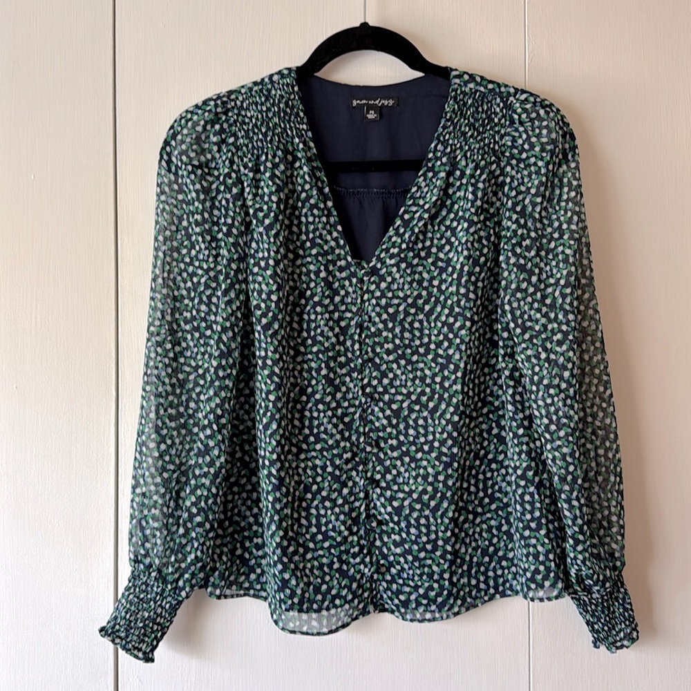 Sam and Jess Green Patterned Women's Top Sz PS.